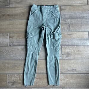 Spanx Womens Size Small Jeans Pull On Olive‎ Green Cargo Slimming Raw Edge Ankle